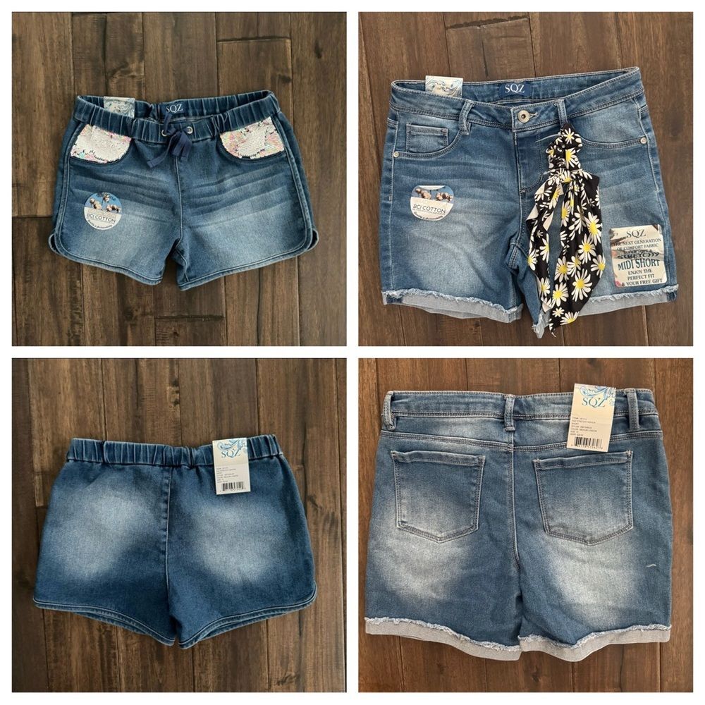 Bundle of Girls SQZ Stretch Fashion Jean Shorts 2 Pairs Size 14 NWT